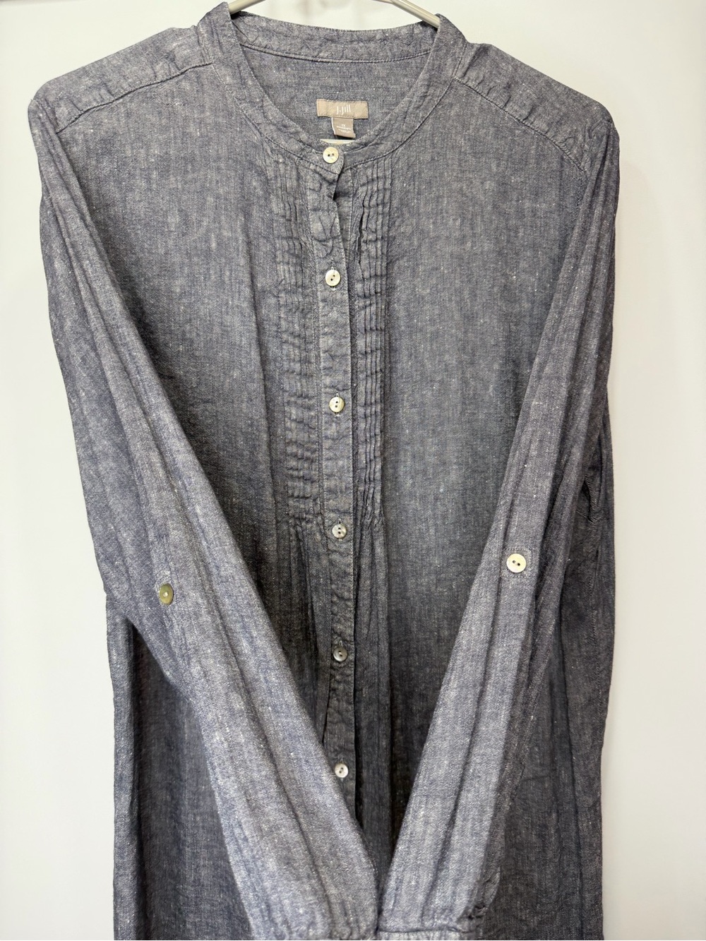 J. Jill Slate Pintuck Button-Front Midi Shirt Dress - Picture 5 of 11